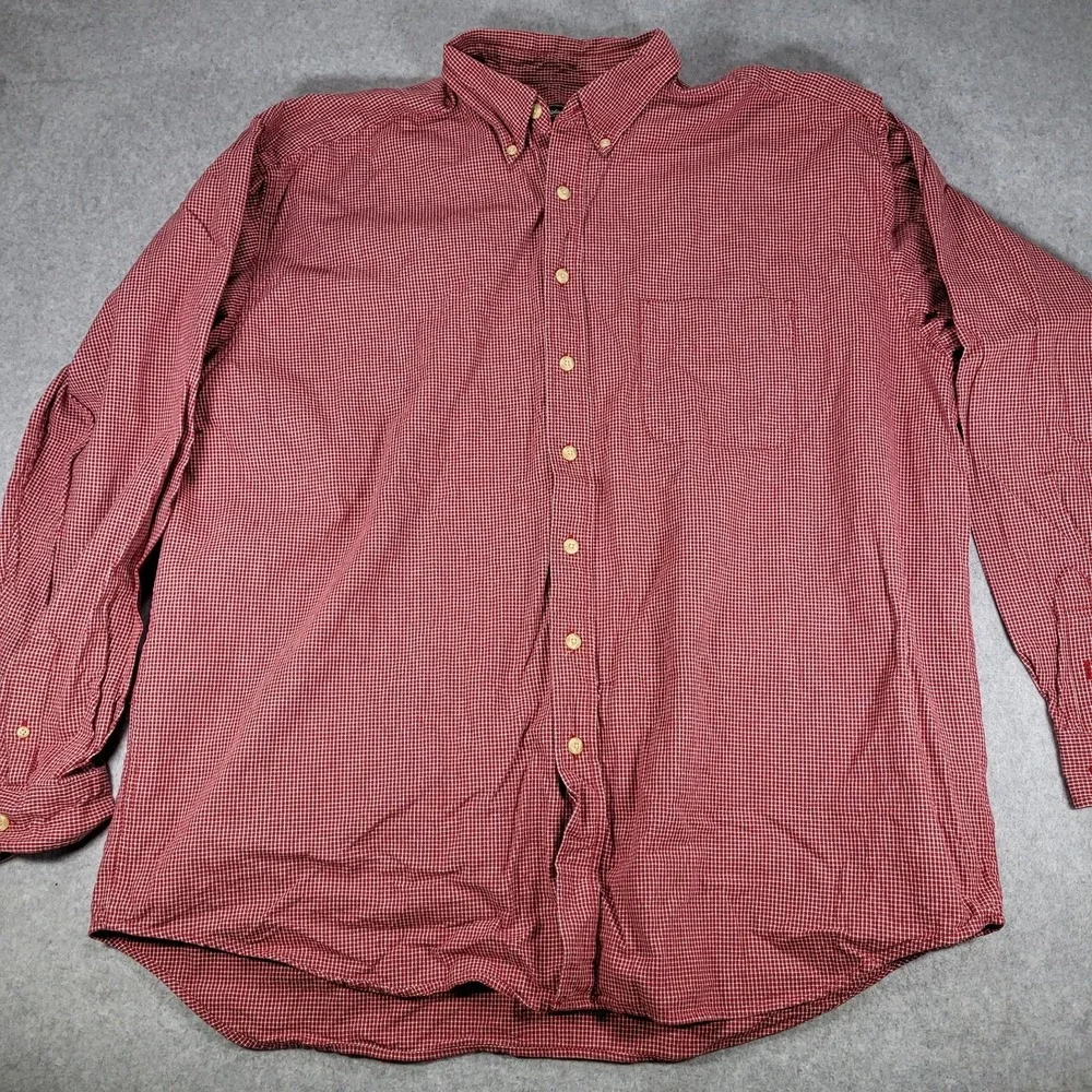 Eddie Bauer Long Sleeve Button‎ Up Shirt Mens XXL Tall Red Check